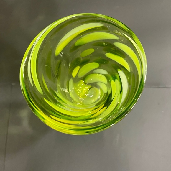 Hand Blown Glass Goblet - Green and Yellow Mixed Glass - 8" Tall - Picture 5 of 10